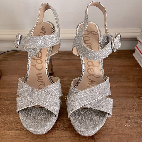 Sam Edelman Sparkly Silver Heels Size 8 - Picture 2 of 6
